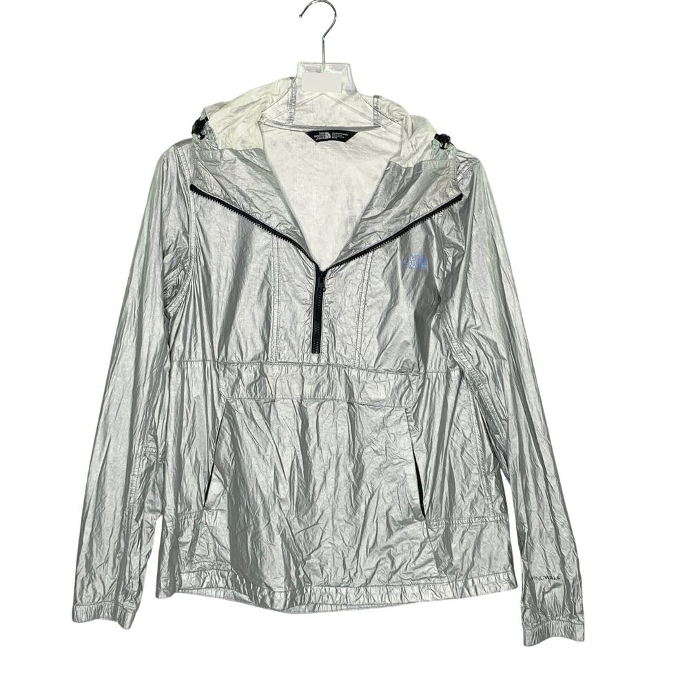 The North Face Womens Crew Run Wind Anorak Rain Jacket M Shiny Silver Metallic